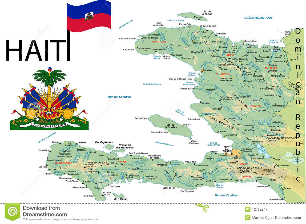 Map of the Caribbean Island of Haiti